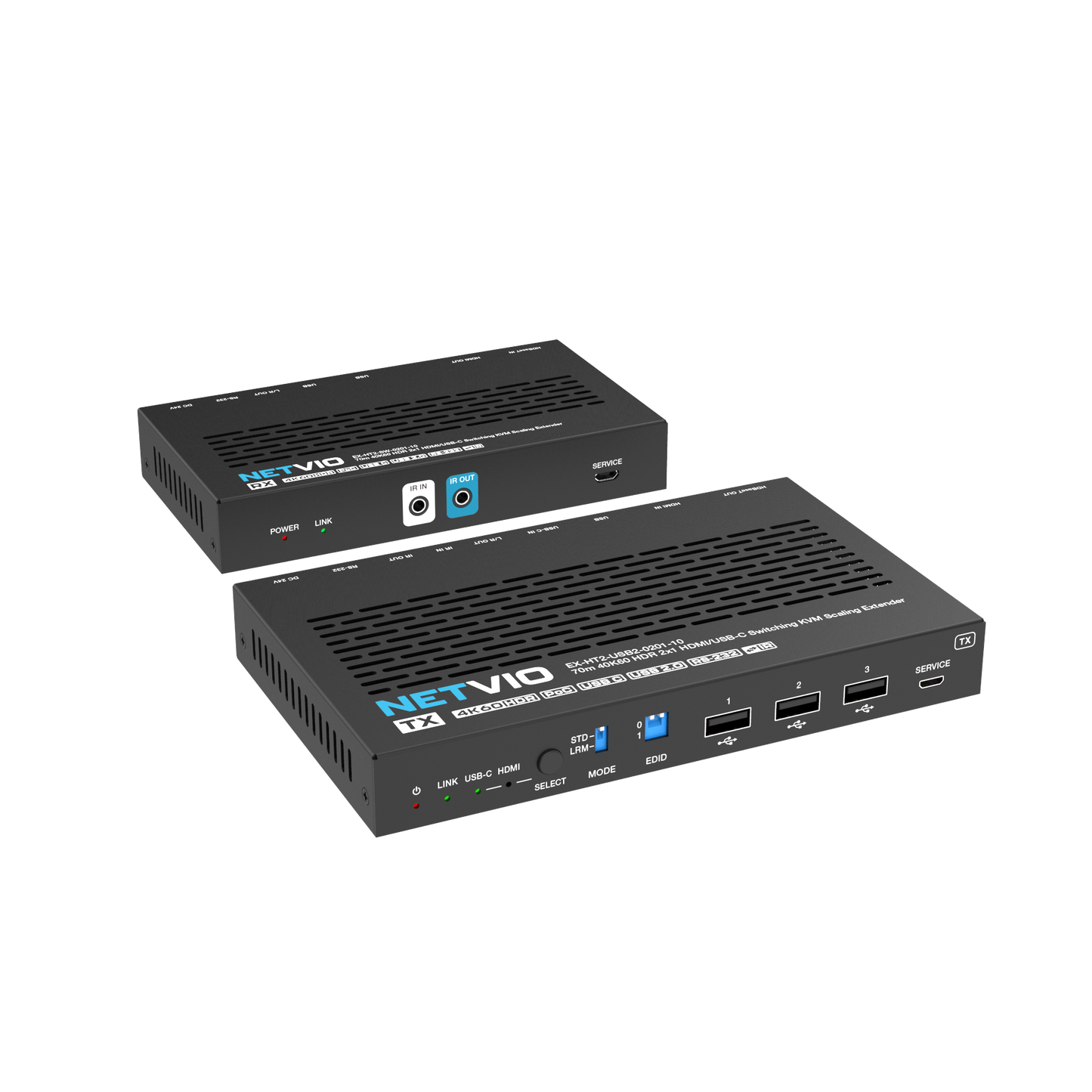 Netvio EX-HT2-USB2-0201-10 | 70m 4K60 HDMI & USB-C Extender with USB 2.0, PoC & 60W Charging