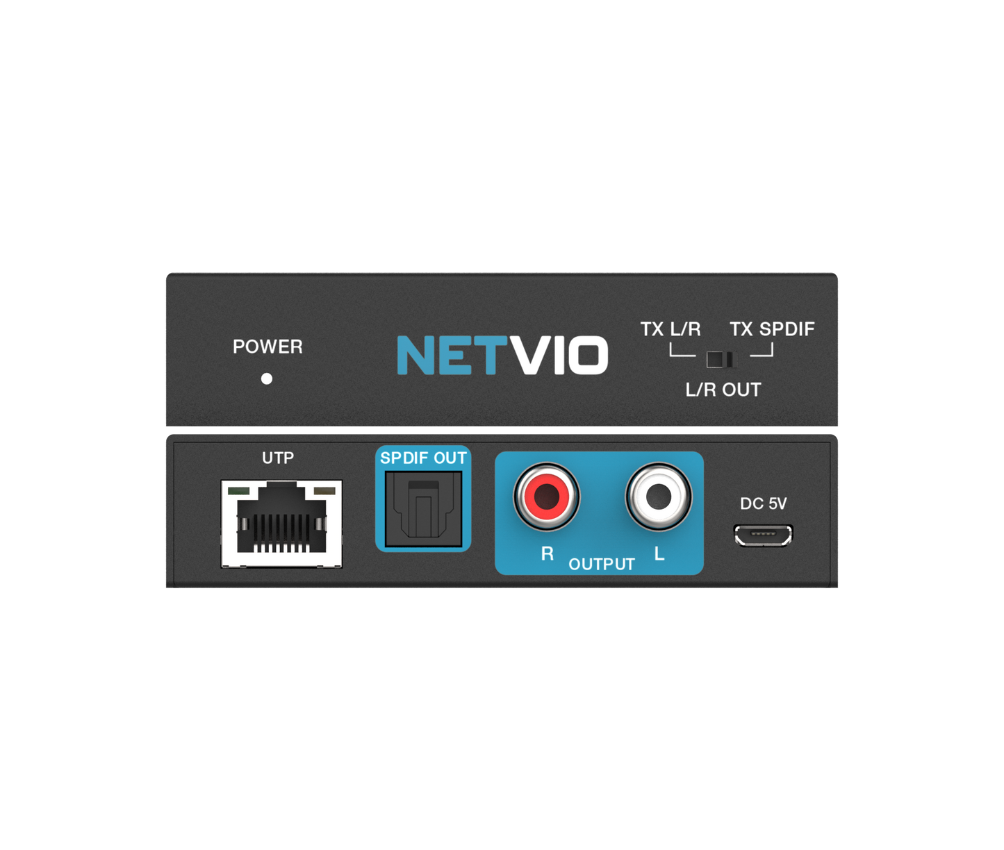 Netvio EX-2CH-300-10 | 300m 2-Channel Audio Extender with Built-in DAC & PoC