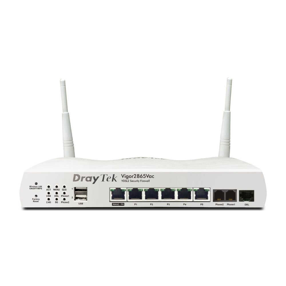 Draytek Vigor 2865 FTTP VDSL Router Firewall and 6 Port Gigabit Switch, Wired, AX Wi-Fi and 3G or 4G With AC Wi-Fi and 5G With AX Wi-FI 3