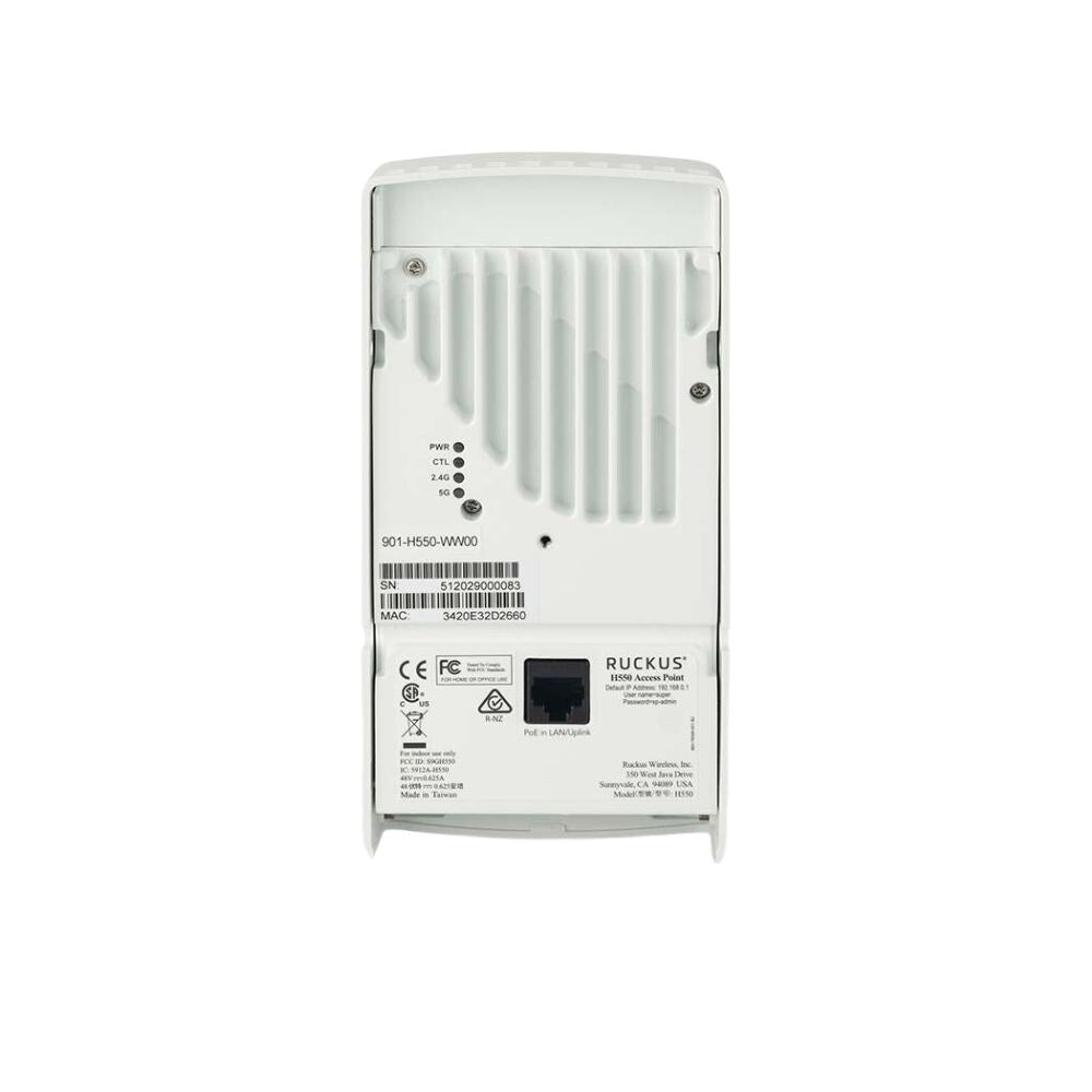 Ruckus H550 Unleashed Wi-Fi 6, 2.4GHz and 5GHz, Wired or Wireless Dual Band Concurrent Access Point. Does Not Include DC Power Supply Access points Ruckus