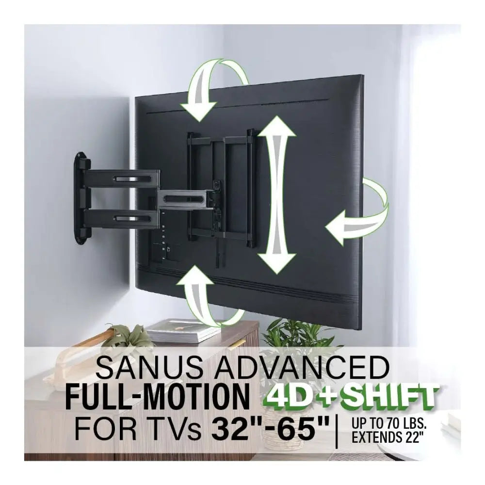 Sanus Advanced Full-Motion 4D + Shift&trade; TV Wall Mount For 32" to 65" TV Screens TV Mounts Sanus