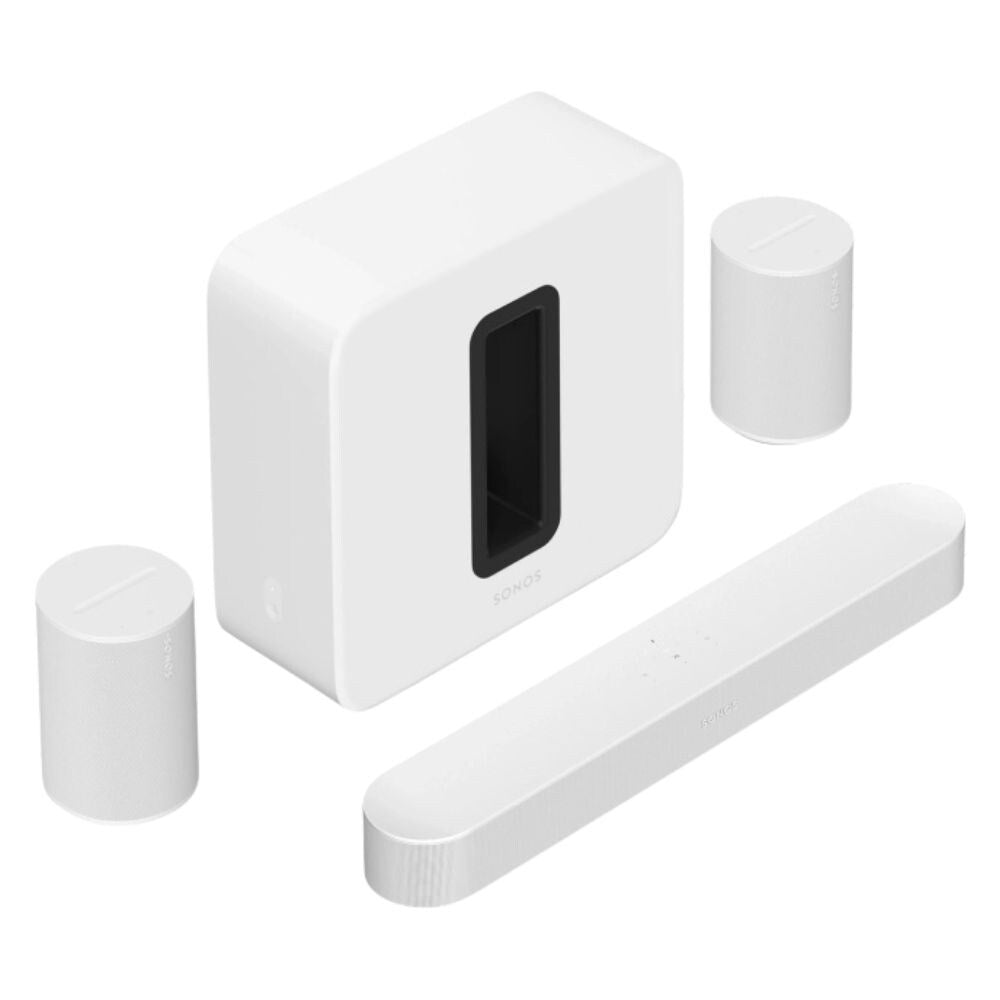Sonos Immersive Set With Beam Smart Soundbar, Sub Mini Wireless Subwoofer and Two Era100 Voice Control Speakers, Black or White: SET 4