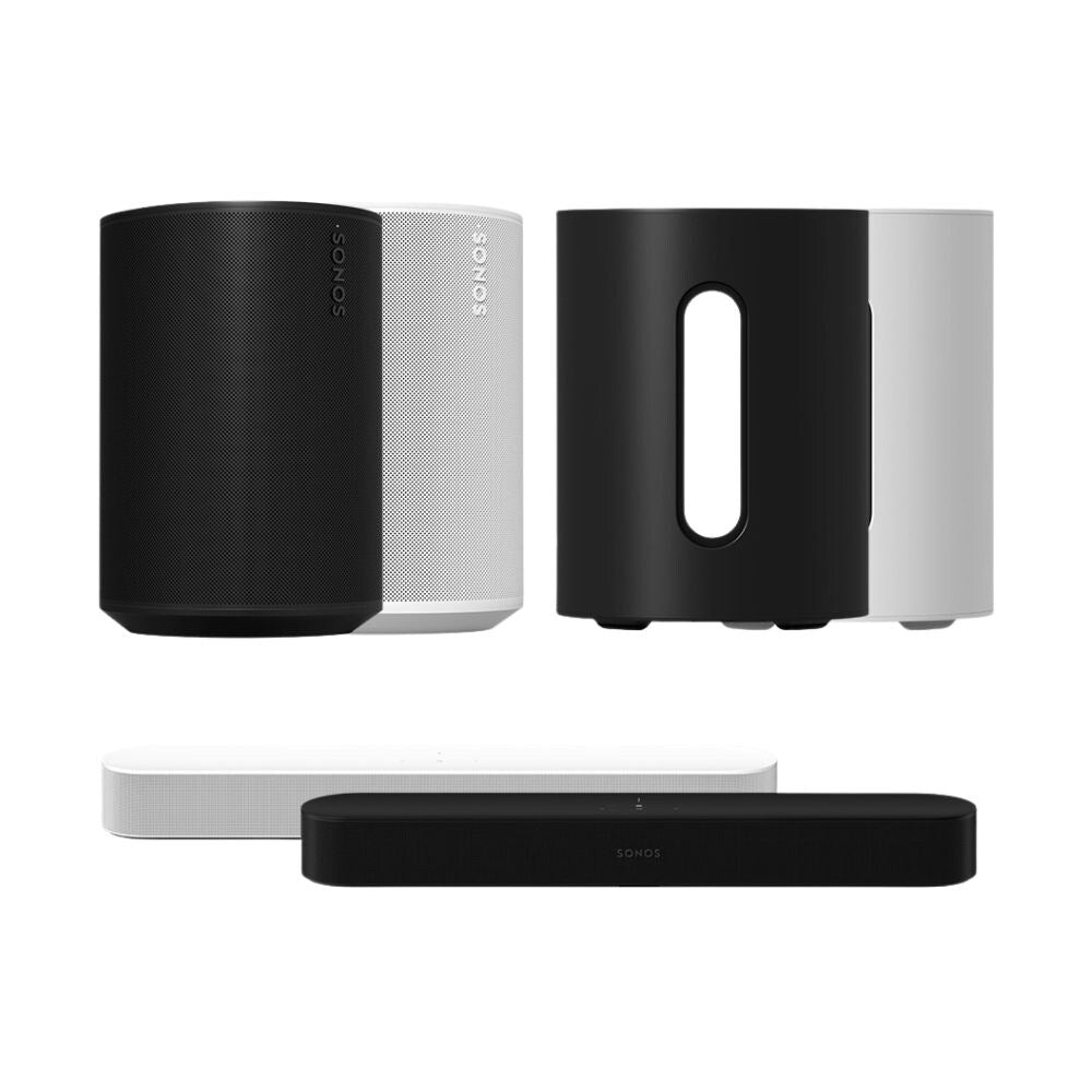 Sonos Immersive Set With Beam Smart Soundbar, Sub Mini Wireless Subwoofer and Two Era100 Voice Control Speakers, Black or White: SET